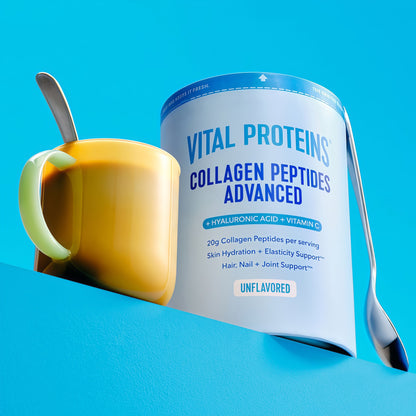 Vital Proteins Collagen Peptides Powder Advanced with Hyaluronic Acid & Vitamin C, 20oz Collagen Protein, Unflavored, 27 Servings
