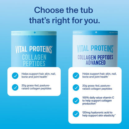 Vital Proteins Collagen Peptides Powder Advanced with Hyaluronic Acid & Vitamin C, 20oz Collagen Protein, Unflavored, 27 Servings