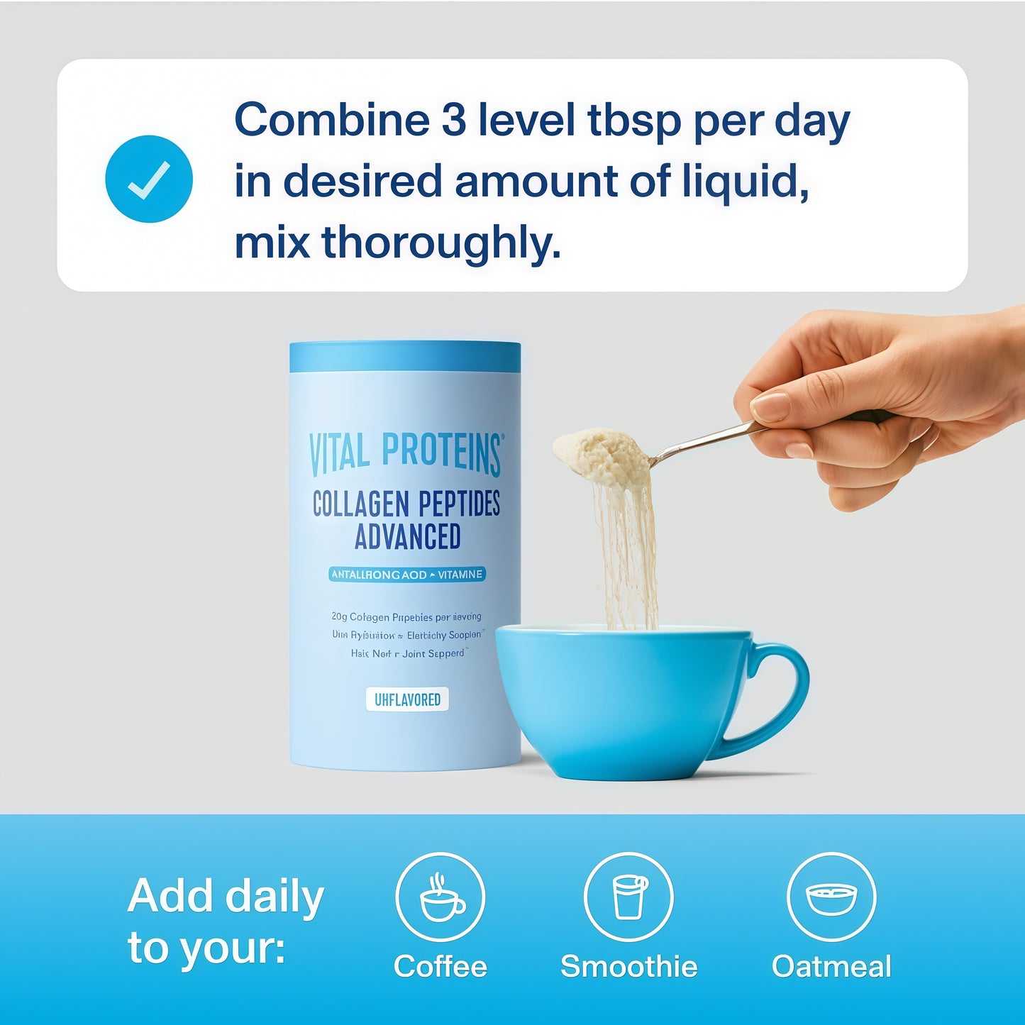 Vital Proteins Collagen Peptides Powder Advanced with Hyaluronic Acid & Vitamin C, 20oz Collagen Protein, Unflavored, 27 Servings